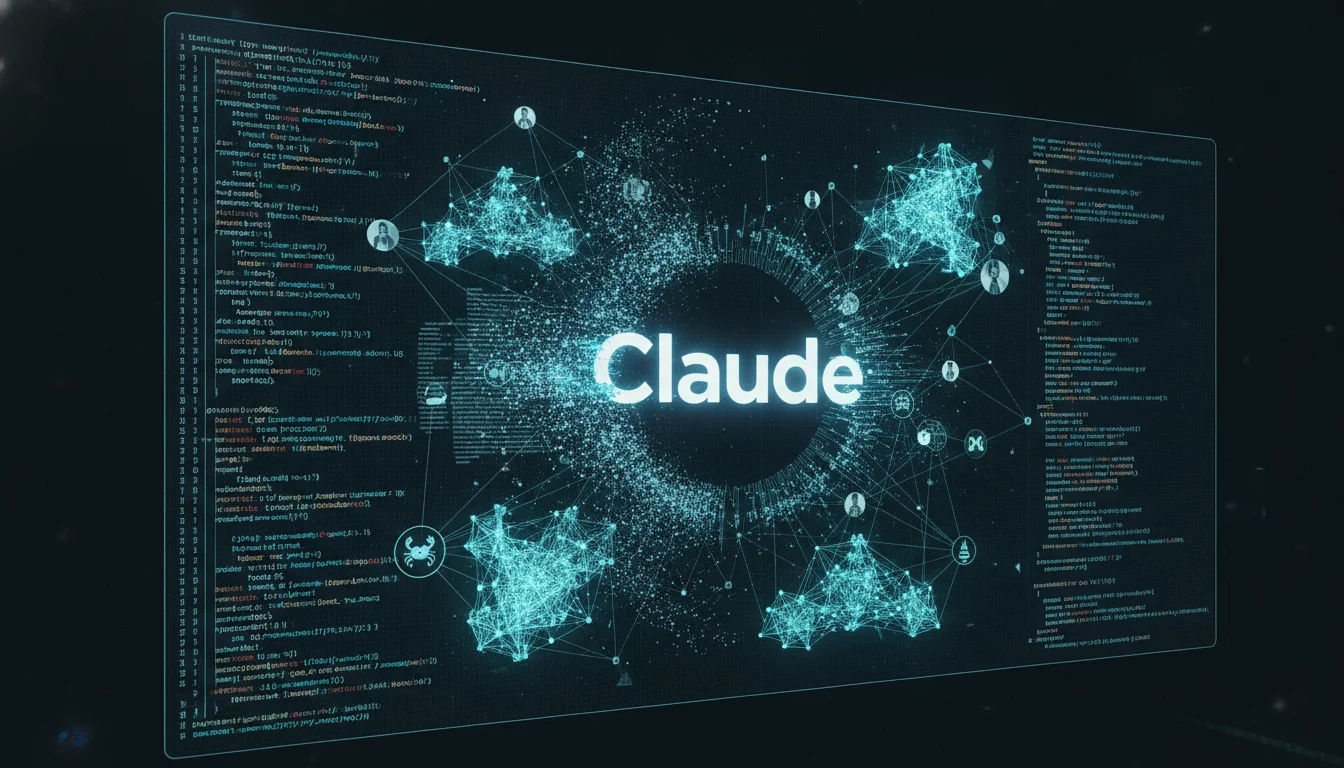 A high-tech digital blueprint being reverse-engineered, showing a glowing 'Claude' logo dissolving into a stream of open-source TypeScript and Rust code modules, with 3D abstract syntax tree (AST) visualizations and a community-driven, decentralized network aesthetic, dark background with cyan and white highlights.