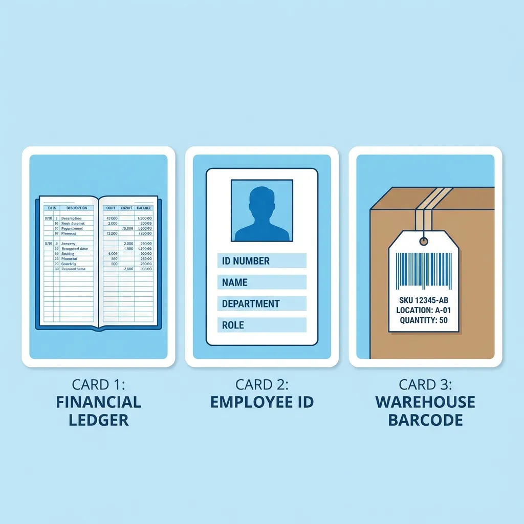 Structured Data Examples: Ledger, ID Card, Barcode