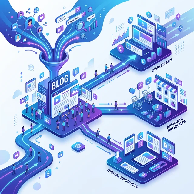 Niche Blog Monetization Funnel Illustration