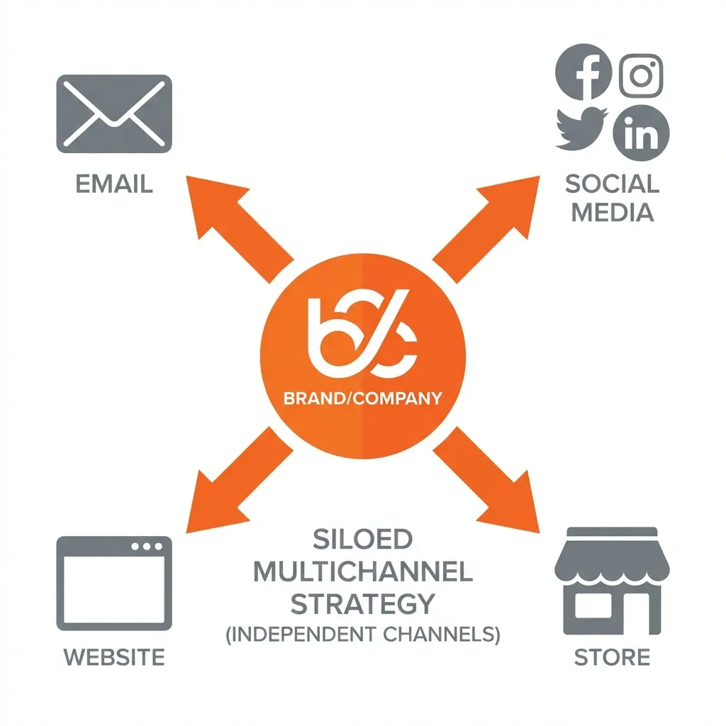 Multichannel diagram showing brand in center with separate channels