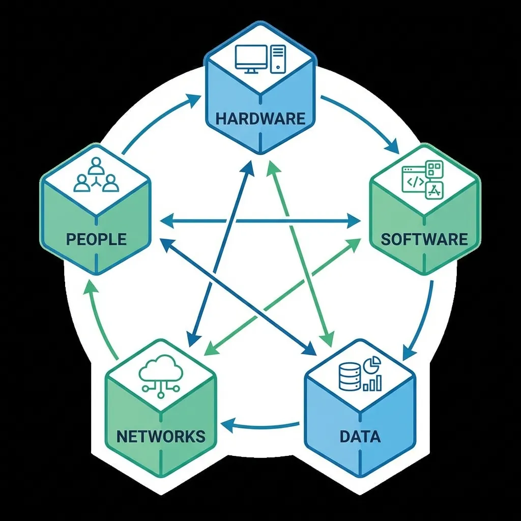 5 Components of IT: Hardware, Software, Data, Networks, People