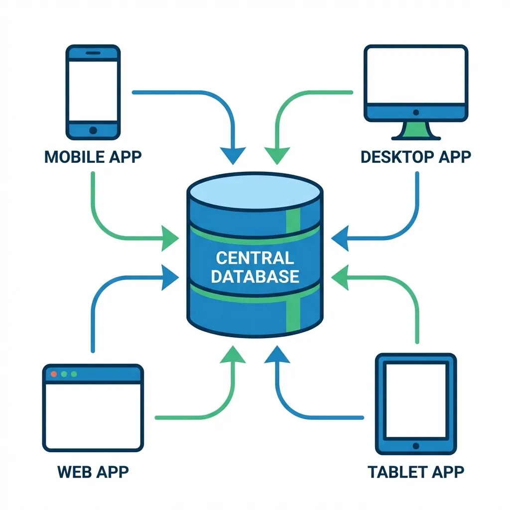 Diagram showing a central database with multiple applications accessing it